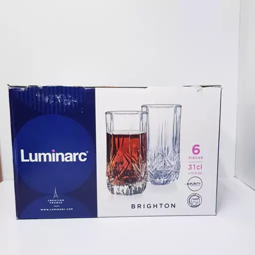 لیوان لومینارک مدل برایتون بلند اصلی ساخت امارات دست 6 عددی سری گلد فرنس F2565 LUMINARC BRIGHTON | ارسال رایگان